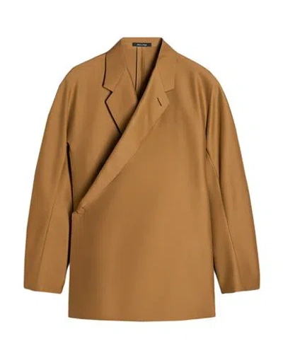 Dunhill Man Blazer Camel Size 38 Wool, Mulberry Silk In Beige