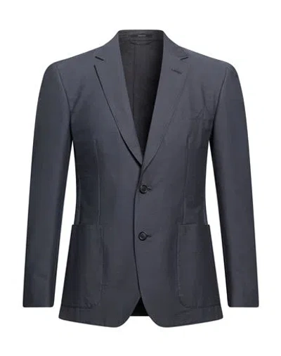 Dunhill Man Blazer Charcoal Size 46 Cotton, Elastane In Blue