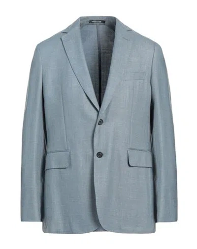 Dunhill Man Blazer Slate Blue Size 46 Wool, Mulberry Silk, Linen