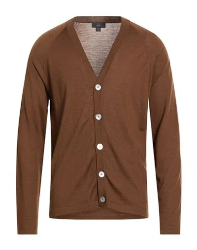 Dunhill Man Cardigan Brown Size L Cashmere, Mulberry Silk