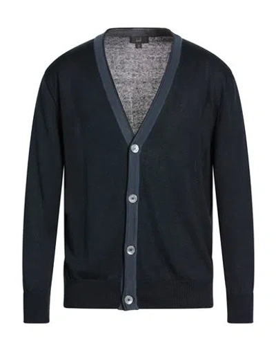 Dunhill Man Cardigan Navy Size L Linen, Mulberry Silk In Black