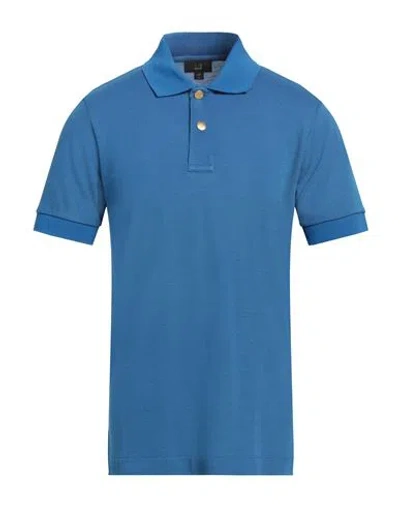 Dunhill Man Polo Shirt Blue Size Xl Cotton, Silk