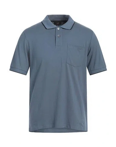 Dunhill Man Polo Shirt Slate Blue Size L Cotton, Mulberry Silk