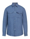 Dunhill Man Shirt Blue Size Xl Linen In Blue