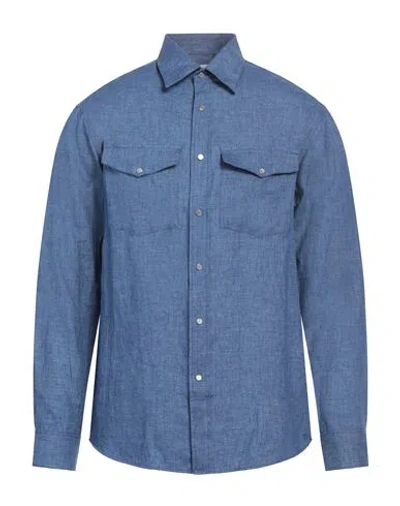 Dunhill Man Shirt Blue Size Xl Linen
