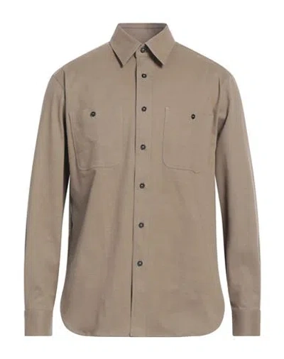 Dunhill Man Shirt Khaki Size Xl Cotton, Cashmere, Elastane, Wool In Brown