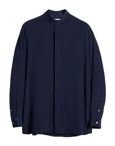 Dunhill Man Shirt Midnight Blue Size Xs Silk