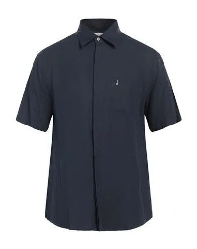 Dunhill Man Shirt Midnight Blue Size Xxl Linen