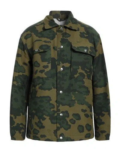 Dunhill Man Shirt Military Green Size Xl Cotton, Linen