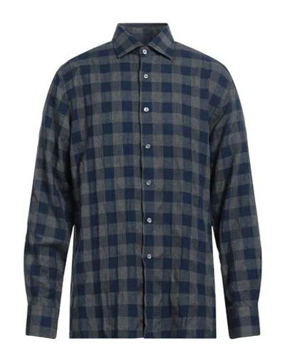Dunhill Man Shirt Navy Size Xxl Cotton, Polyester, Rayon In Navy Blue