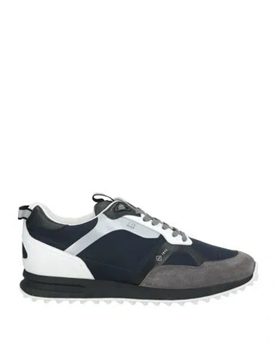 Dunhill Man Sneakers Midnight Blue Size 11.5 Leather, Textile Fibers In Blue