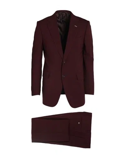Dunhill Man Suit Burgundy Size 42 Wool