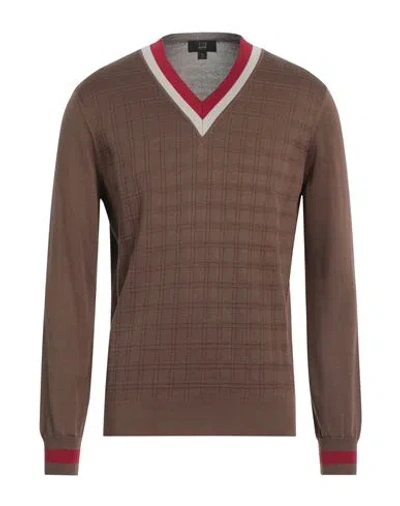 Dunhill Man Sweater Brown Size Xxl Mulberry Silk, Cotton In Neutral