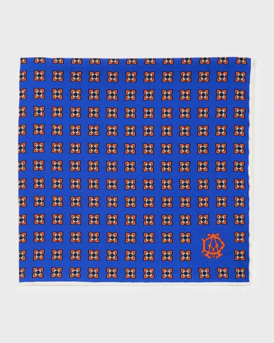 Dunhill Men & Apos;s Mulberry Silk Medallion Pocket Square In Blue