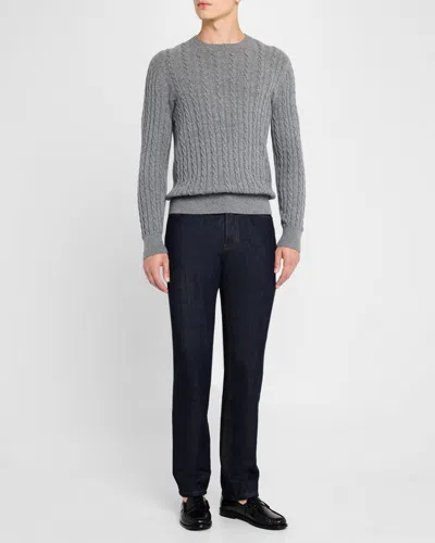 Dunhill Mens Grey Melange Crewneck Cable-knit Regular-fit Cashmere Jumper