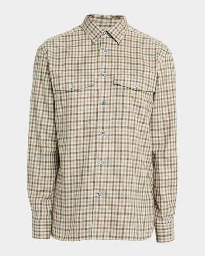 Dunhill Men's Cashmere Flannel Check Shirt In Brown