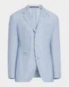 Dunhill Linen Stripe Cavendish Single Breasted Sports Coat In Pale Blue