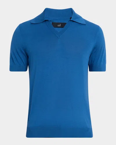 Dunhill Men's Cotton And Silk Johnny Collar Short-sleeve Polo Sweater In Blue