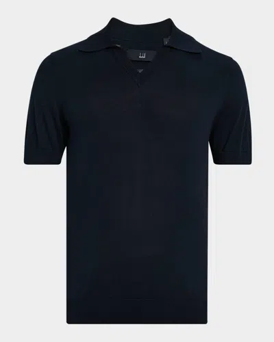 Dunhill Men's Cotton And Silk Johnny Collar Short-sleeve Polo Sweater In Blue