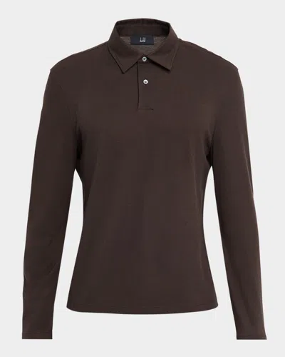 Dunhill Men's Cotton And Silk Long-sleeve Polo Shirt In Brown