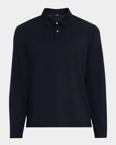 Dunhill Men's Cotton And Silk Long-sleeve Polo Shirt In Blue