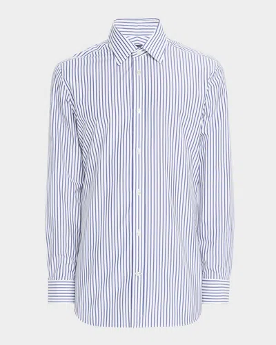 Dunhill Men's Cotton Bengal Stripe Dress Shirt In Navy