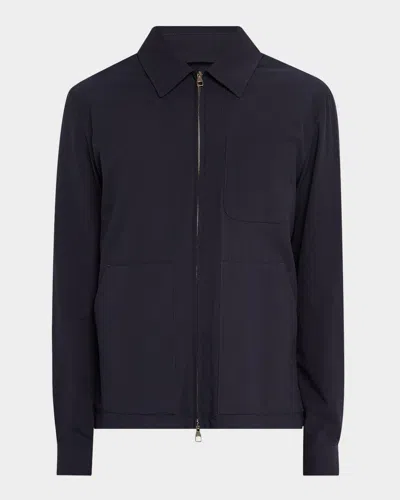 Dunhill Men's Cotton Seersucker Shirt Jacket In Blue
