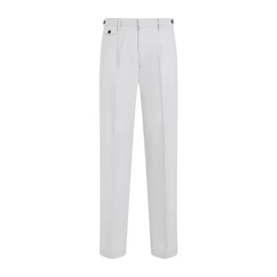 DUNHILL MEN'S GRAY PLEATED COTTON-LINEN CHINO PANTS FOR SS24