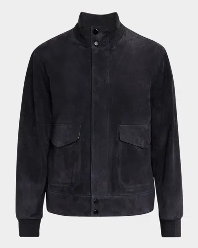 Dunhill Men's Harrington Suede Blouson Jacket In Dark Slate