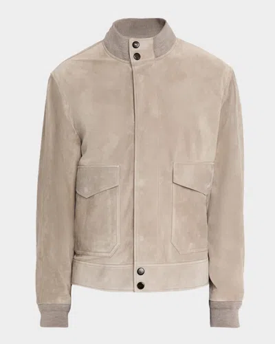 Dunhill Men's Harrington Suede Snap-front Blouson In Neutral