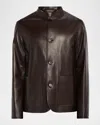 Dunhill Nehru-collar Leather Driving Jacket In Brown
