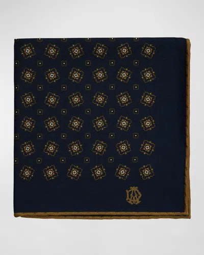 Dunhill Men's Medallion Silk Pocket Square In Blue