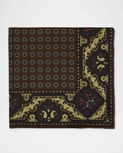 Dunhill Men's Mulberry Silk Floral Medallion Pocket Square In Brown