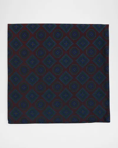 Dunhill Men's Mulberry Silk Medallion Pocket Square In Indigo