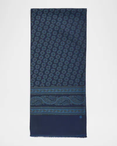 Dunhill Men's Mulberry Silk Medallion Scarf In Blue