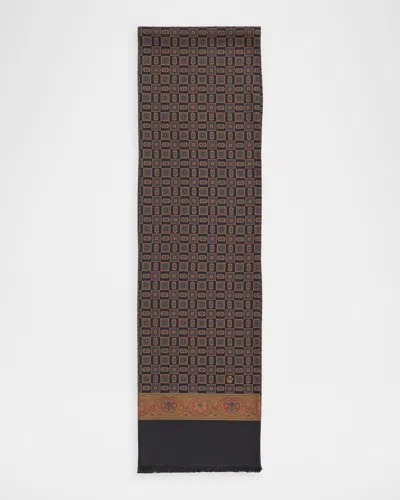 Dunhill Men's Mulberry Silk Medallion Scarf In Brown