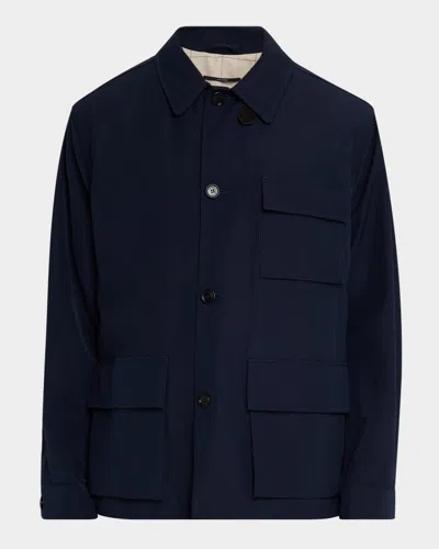 Dunhill Men's Nylon And Cotton Button-front Shirt Jacket In Navy