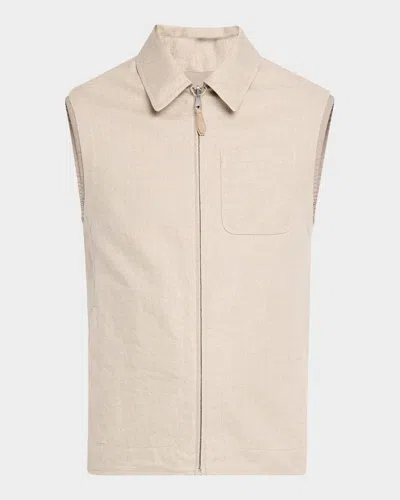 Dunhill Men's Reversible Linen Full-zip Vest In Sand
