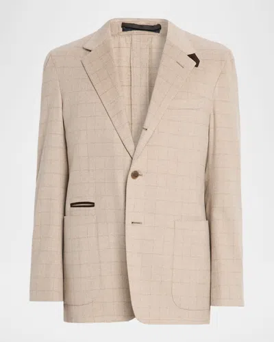 Dunhill Men's Suede-trim Cashmere Windowpane Sport Coat In Animal Print