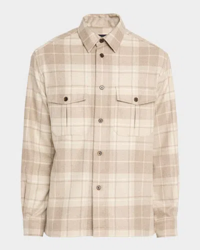 Dunhill Men's Tartan Plaid Cashmere Overshirt In Brown