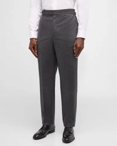 Dunhill Men's Wool And Cashmere Flannel Flat-front Trousers In Medium Grey Melange