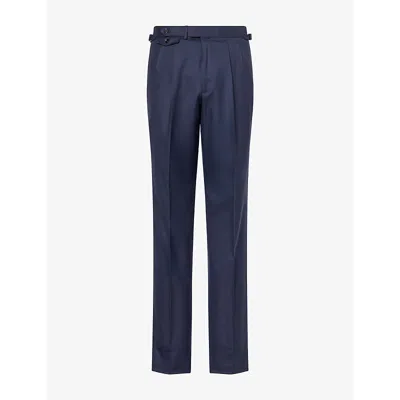 Dunhill Mens 150s Double-pleat Wool-cashmere Trousers House Navy