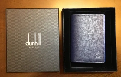 Pre-owned Dunhill Mens $395 Navy /blue Leather C/card Wallet In Box Italy