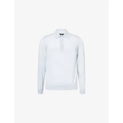 Dunhill Mens Aqua Long-sleeves Regular-fit Cashmere Polo Shirt In Blue