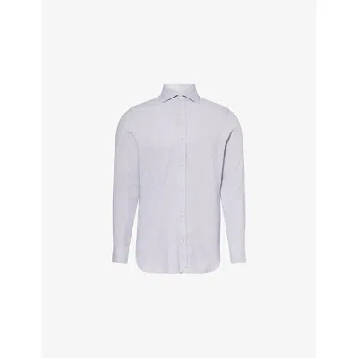Dunhill Mens Bell Heather Spread-collar Regular-fit Cotton Shirt In Blue