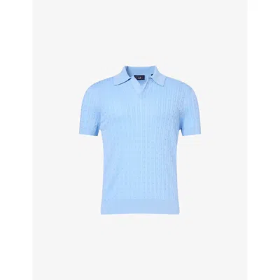 Dunhill Mens Bengal Blue Short-sleeve Cable-knit Cotton And Silk-blend Polo Shirt Xxl