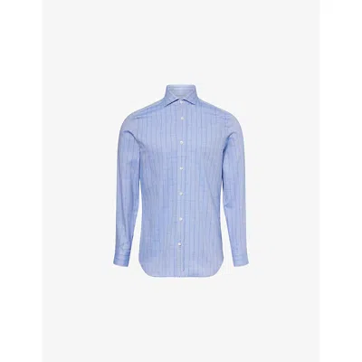 Dunhill Mens Blue Giza Checked Regular-fit Cotton And Cashmere-blend Shirt