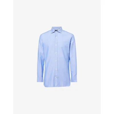 Dunhill Mens Blue Oxford Long-sleeve Cotton-cashmere Blend Shirt