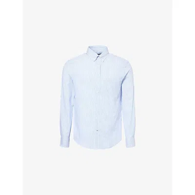 Dunhill Mens Blue Stripe Long-sleeve Cotton Shirt
