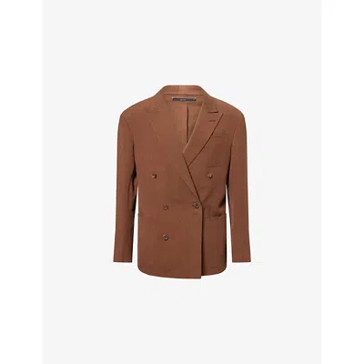 Dunhill Mens  Double-breasted Peak-lapel Linen Blazer In Brown